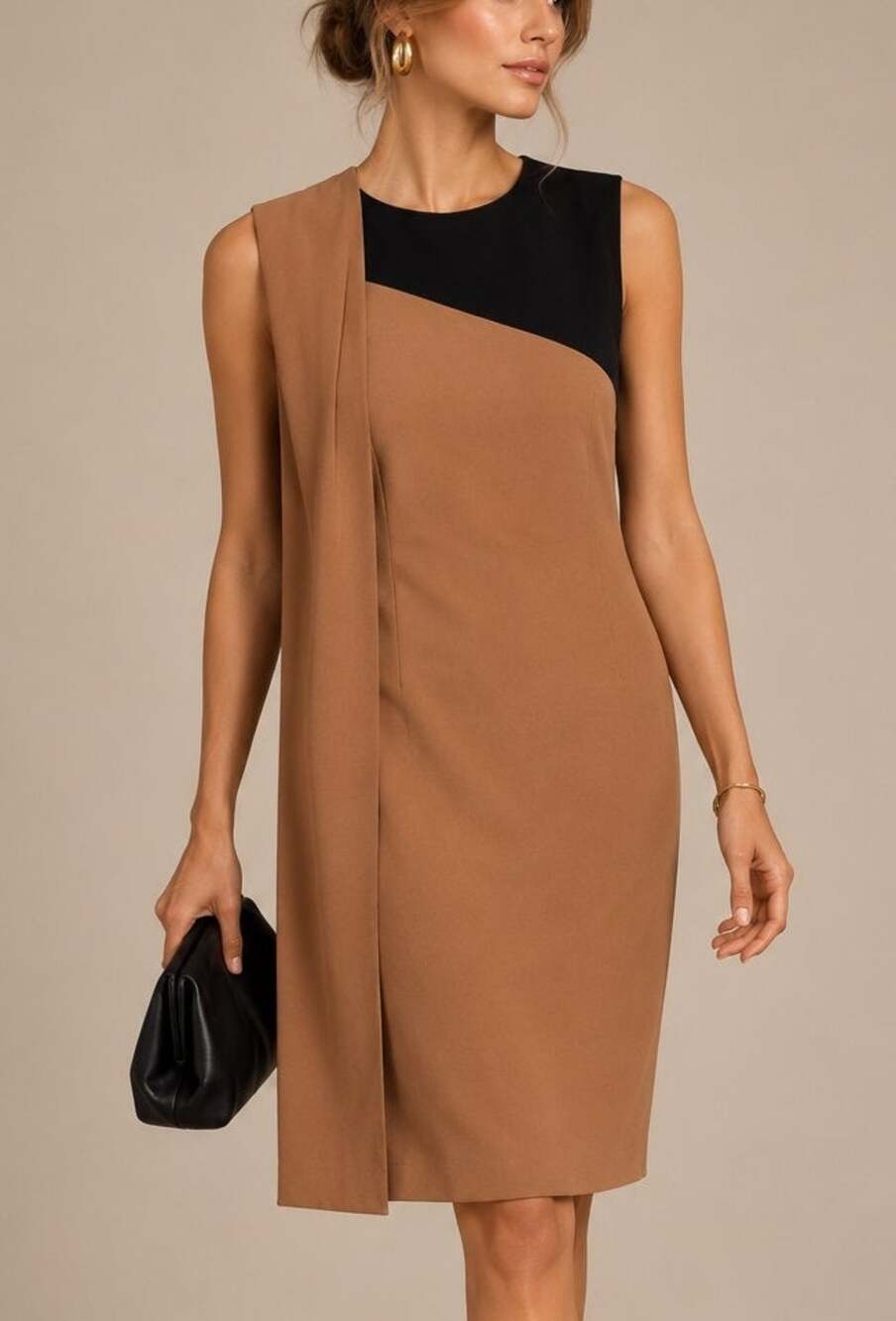 NWT Raoul Womens Silk Draped Shift Dress Size 4 Brown Colorblock Cocktail Event